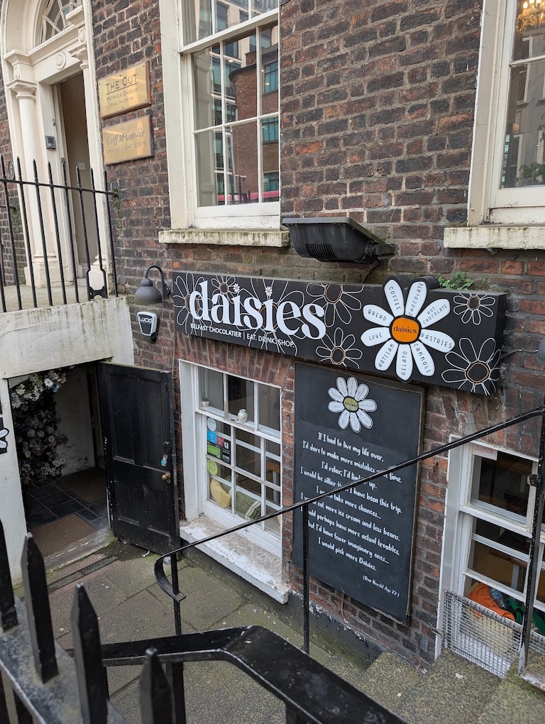 Frontage of Daisies hot chocolate in Belfast.