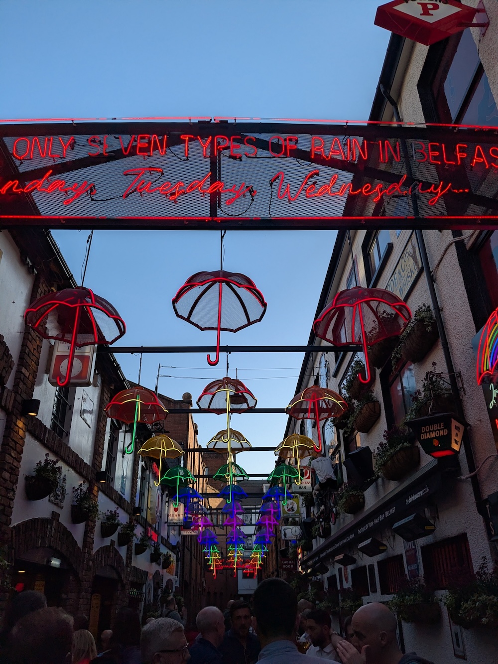 Lit up umbrellas.