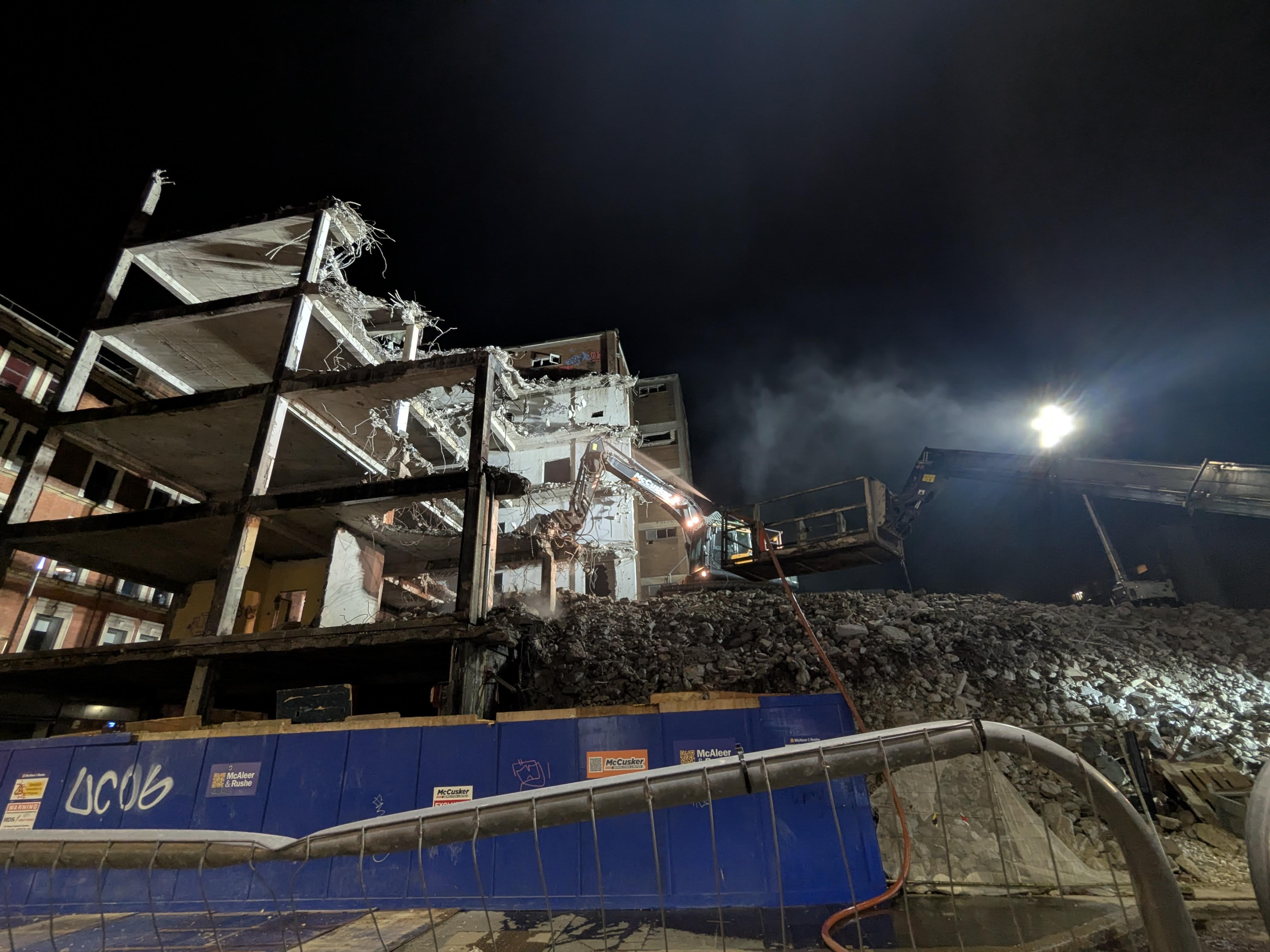 A building being demolished.