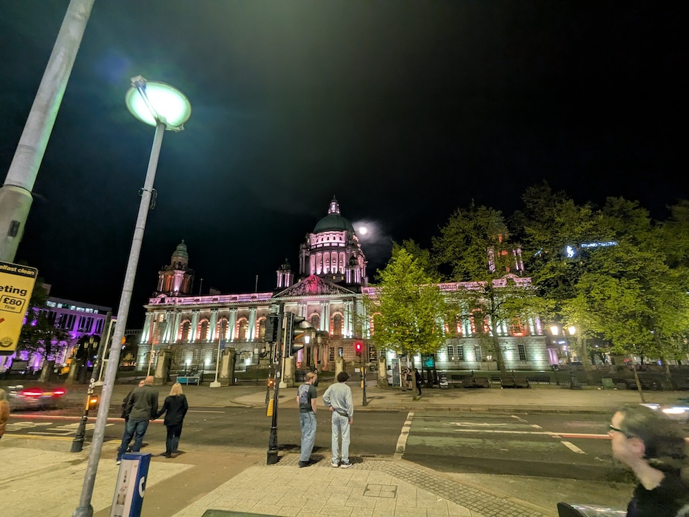 Belfast City Hall at night.