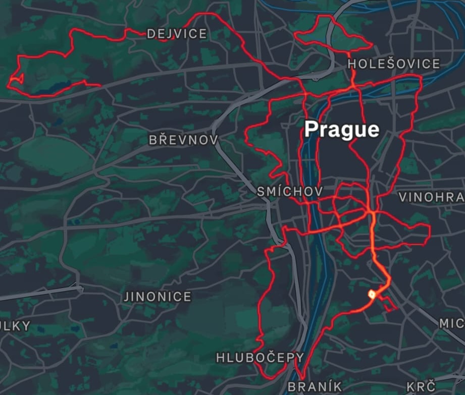 A map of my runs in Prague.