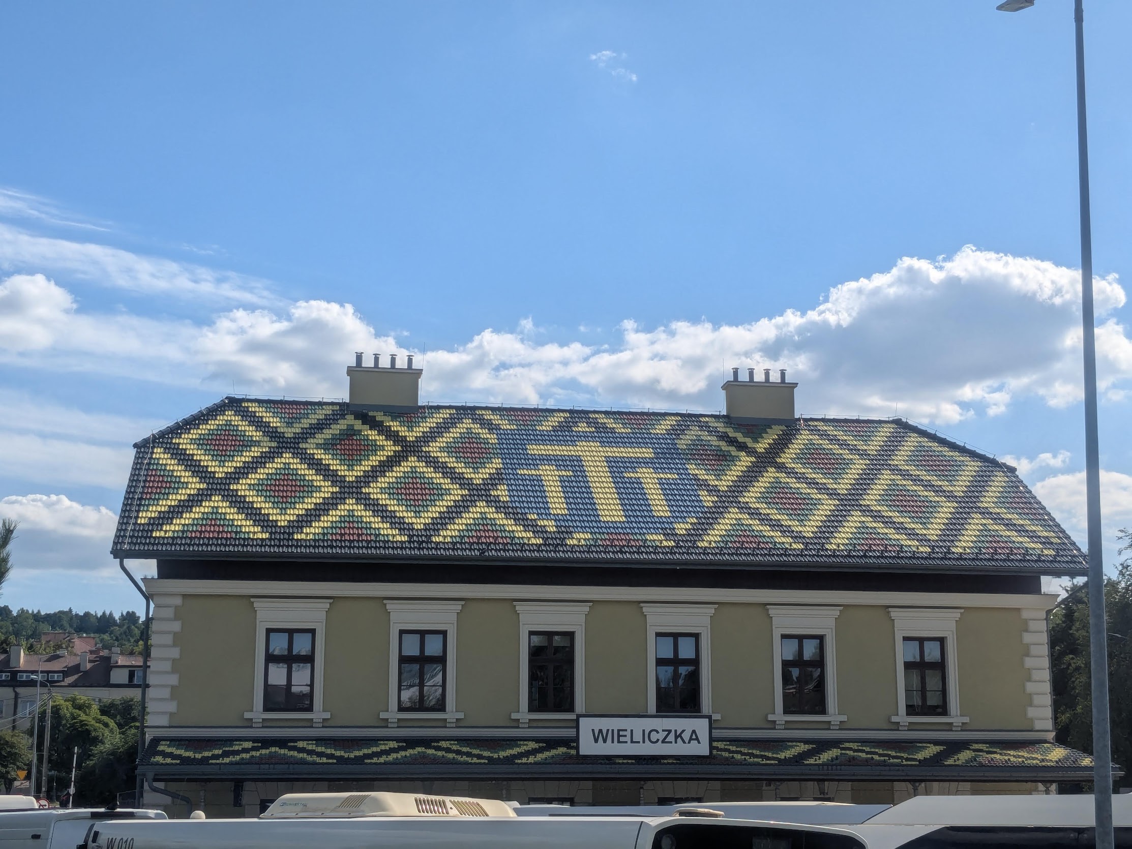 A tiled train station.